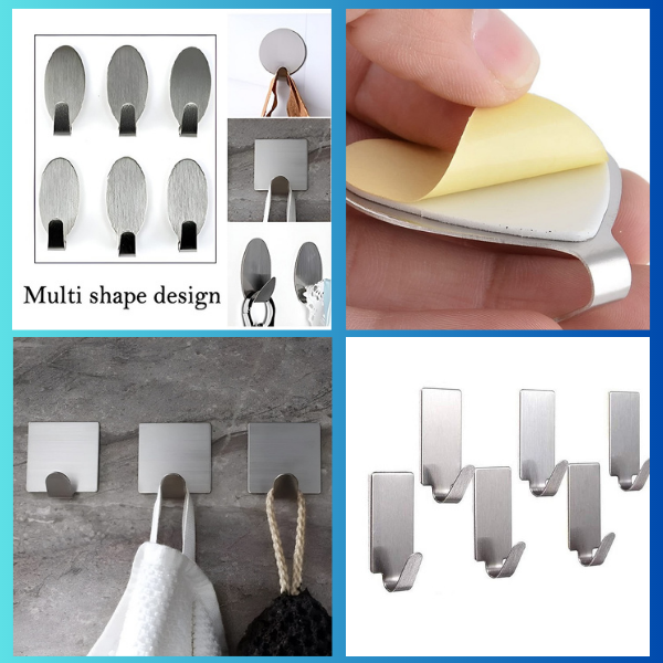 Stainless Steel Multi Shape Adhesive Wall Hanger For Bathroom, Kitchen - My Store