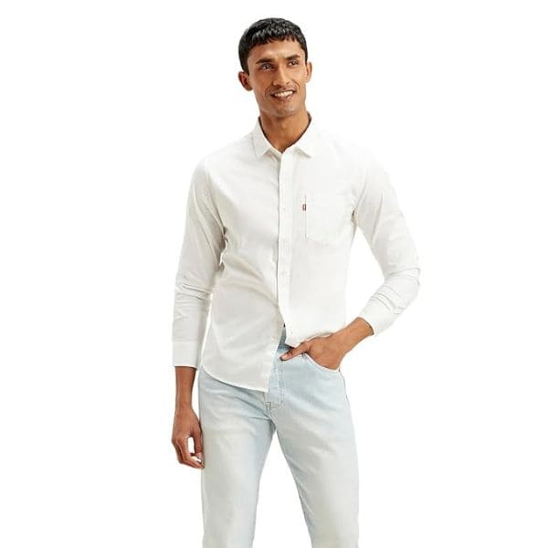Levies Men’s Solid White Slim Fit Cotton Shirt