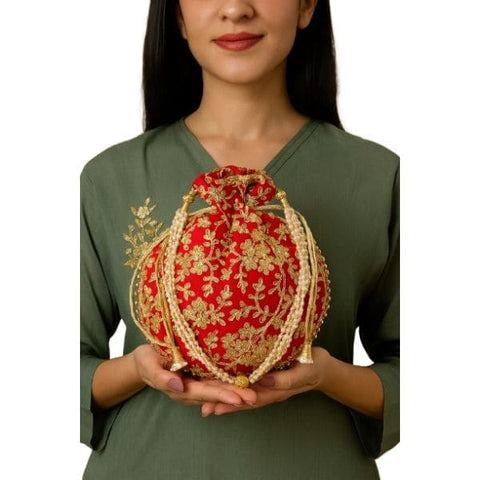Ethnic Clutch Silk Potli Batwa Pouch Bag For Womens & Girls - My Store