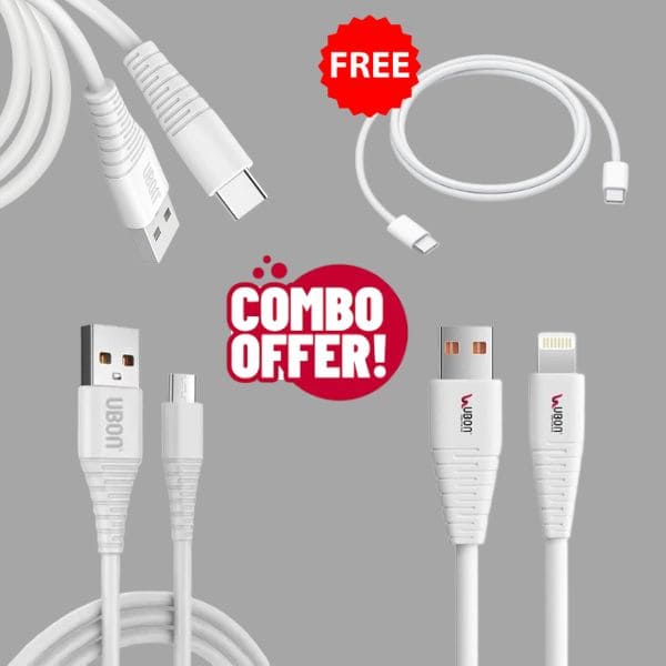 Combo :- 3 Data Cable (1. Micro, 2. Type-C, 3. iPhone) Free -C To C Cable