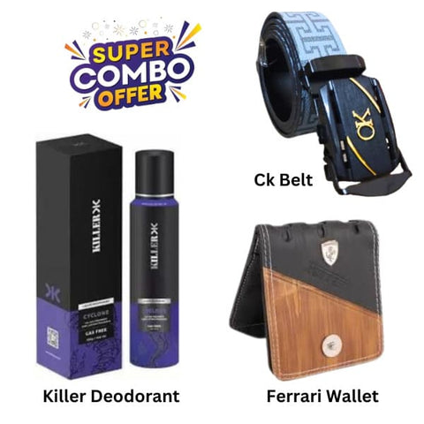 Combo :- Ck Belt + Killer Deodorant + Ferrari Wallet