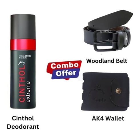 Combo : Cinthol Deodorant + Woodland Belt + Ak4 Wallet