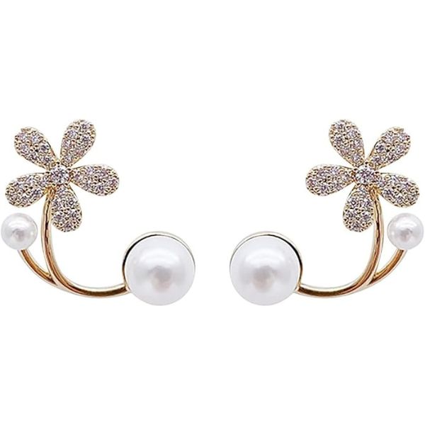 Crymystal Flower Pearl Jacket Earrings for Women