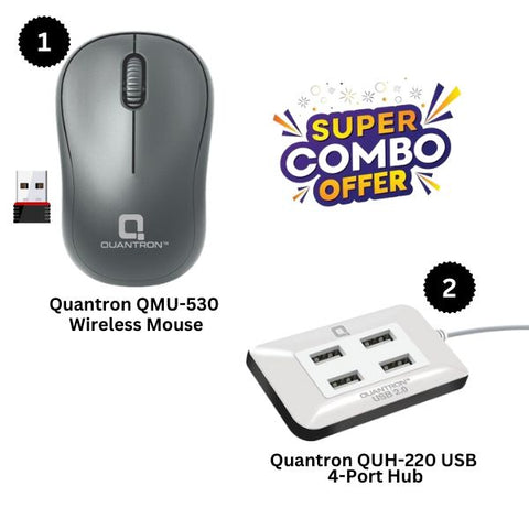 Combo :- Quantron QUH-220 USB 4-Port Hub + Quantron QMU-530 Wireless Mouse