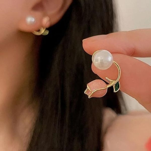 Korean Earrings for Women and Girls Gold Plated Pearl Earrings Beads