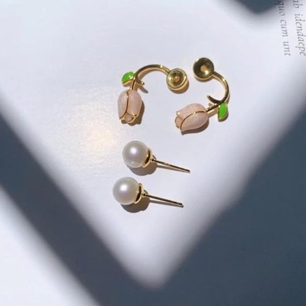 Korean Earrings for Women and Girls Gold Plated Pearl Earrings Beads