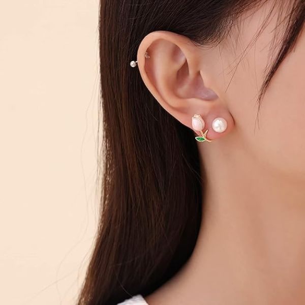 Korean Earrings for Women and Girls Gold Plated Pearl Earrings Beads