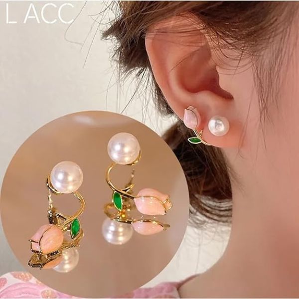 Korean Earrings for Women and Girls Gold Plated Pearl Earrings Beads