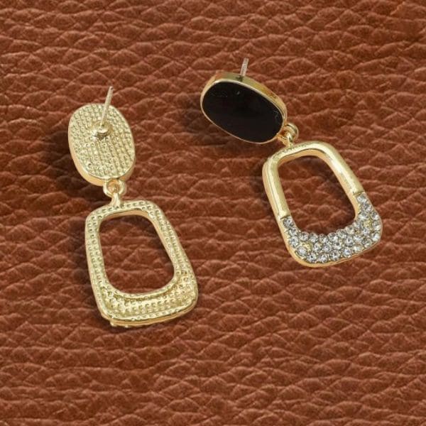 Stylish Korean Rhinestone Drop Earrings for Women, Gold Tone