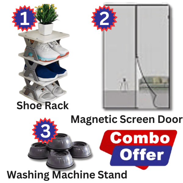 Combo :: Magnetic Screen Door + 4 Layer Shoe Rack + Washing Machine Stand (Free Mini mop) - My Store