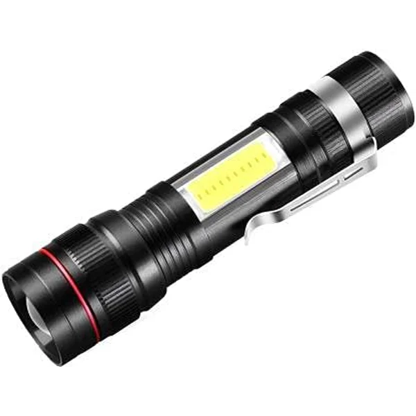 Care 4 CREE T6 LED Pen torch Rechargeable Flashlight Torch + Cob Light Torch (Black Rechargeable)