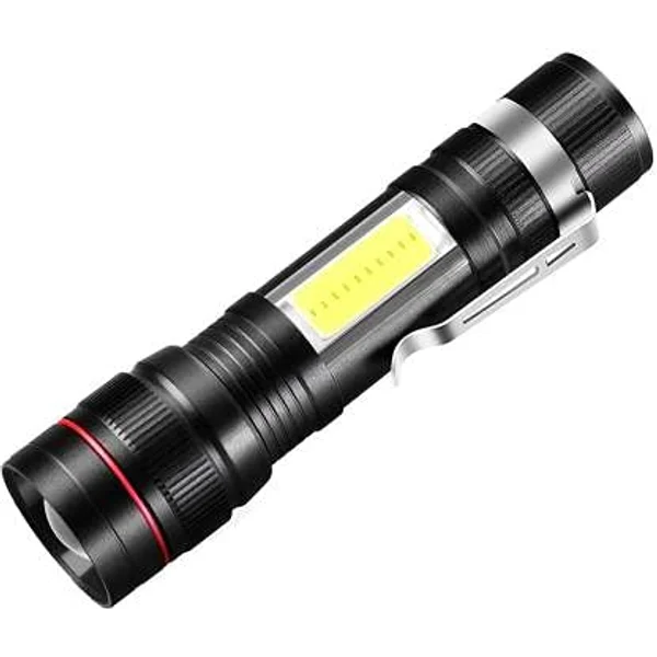 Care 4 CREE T6 LED Pen torch Rechargeable Flashlight Torch + Cob Light Torch (Black Rechargeable)