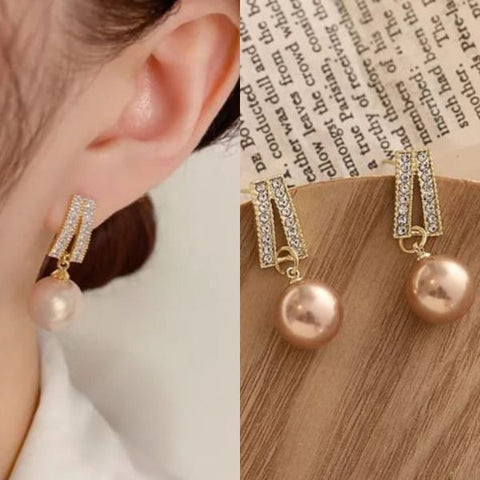 Korean Style Diamond Crown Drop Pearl Décor Earrings