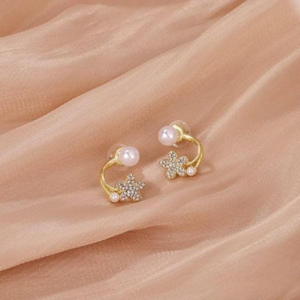 Crymystal Flower Pearl Jacket Earrings for Women