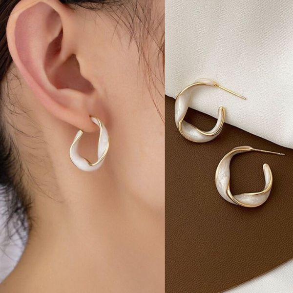 Trendy Western Stylish Princess White Hoop Earrings