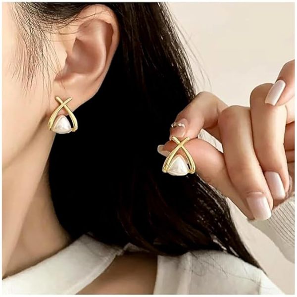 Shiny Beads Korean Cross Pearl tassel earrings