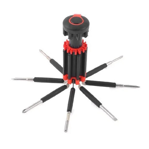 8 in 1 Screwdriver Set with 6 LED Torch LED Flashlight Multifunctional Hand Repair Tools Black Red