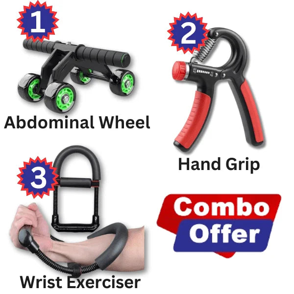 Combo :: Abdominal Wheel + Wrist Exerciser + Hand Grip (Free Ubon Neckbend)