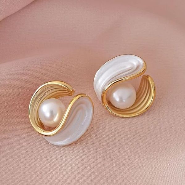 Pinapes Needle French Drop Oil Geometric Pearl French Trendy Stud Ins Elegant Irregular Ear Earrings