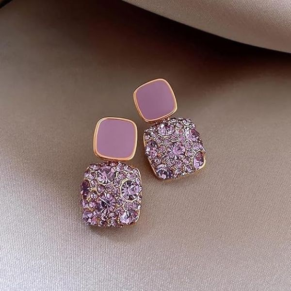 Purple Drop Earrings for Women Teens Gold Earring Pierced Post Stud Earrings