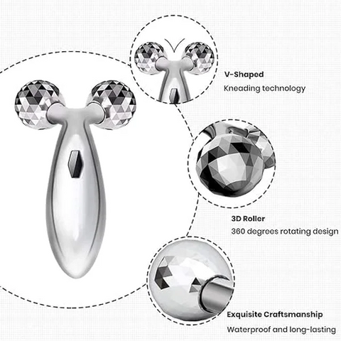Professional 3D Manual Roller Face Massager Excellent 3D Face Massager 360 Rotate Machine for Women 2 Wheel Full Body Shaping Skin Lifting Silver Pack of 2