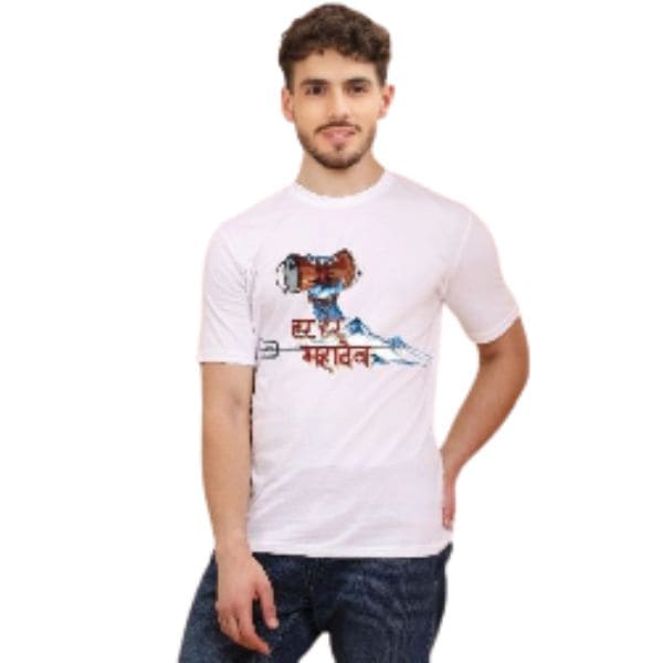 Men’s Har Har Mahadev Printed White T-Shirt