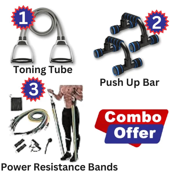 Combo :: Toning Tube + Push Up Bar + Power Resistance Band (Free UBON Neckband)