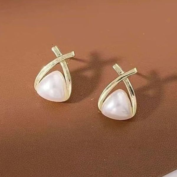 Shiny Beads Korean Cross Pearl tassel earrings