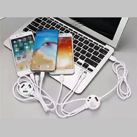 6 In 1 Charging USB Data Cable With 3 Plug & 3 USB Port