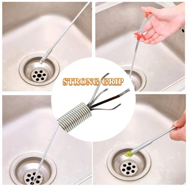 FIZLOZ  Wire Brush Hand Kitchen Sink Cleaning Hook Sewer Dredging Device Spring Pipe Hair Dredging Tool