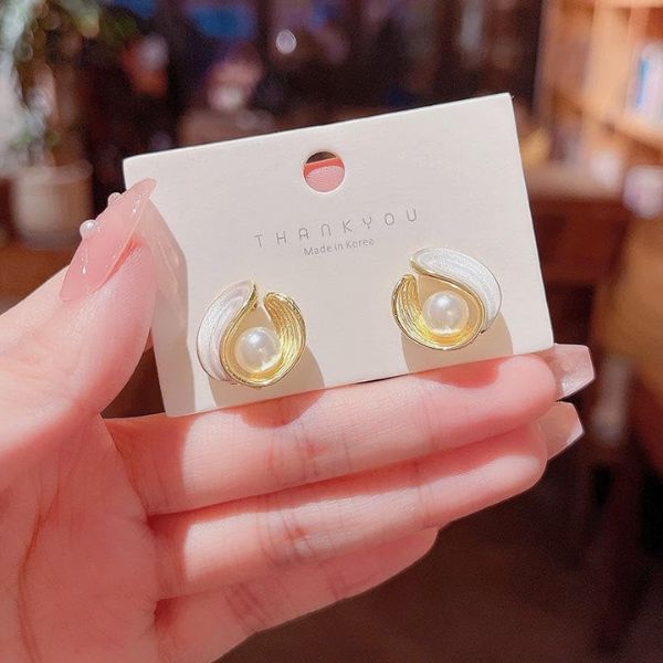 Pinapes Needle French Drop Oil Geometric Pearl French Trendy Stud Ins Elegant Irregular Ear Earrings