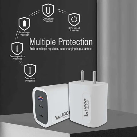UBON CH-008 65W Type C and USB Ports Adapter, Fast Charging