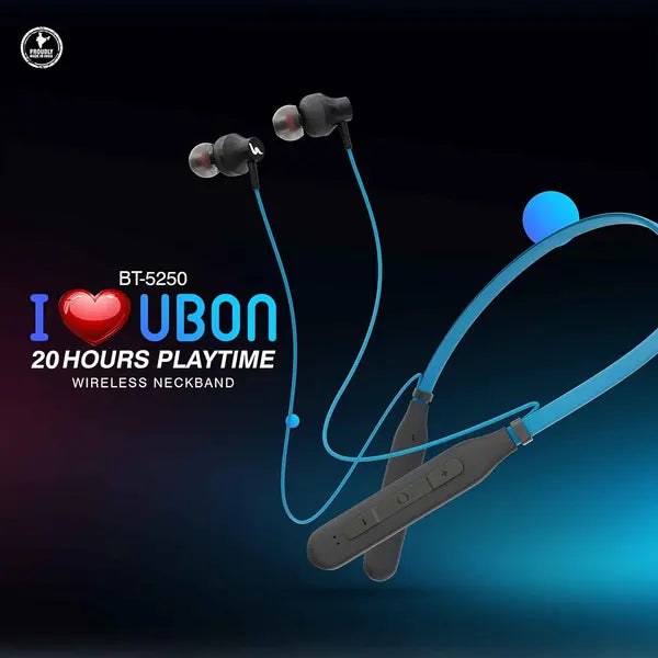 BUY1 GET1 :- Ubon Wireless 5.0 Neckband Earphone BT-5250, 20 Hours Backup Bluetooth Free Ubon Gama CL-810 Neckband