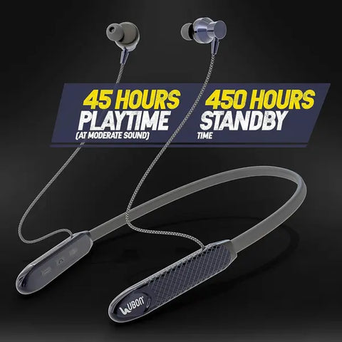 UBON CL-410 in-Ear Wireless Neckband | Playtime 45 Hours,| 450 Hour Standby Time, Quick Charge | Magnetic Earbuds | Tangle Free Brided Cable, Bluetooth Headset with Mic for Phone Calls Music