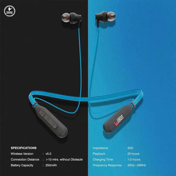 BUY1 GET1 :- Ubon Wireless 5.0 Neckband Earphone BT-5250, 20 Hours Backup Bluetooth Free Ubon Gama CL-810 Neckband