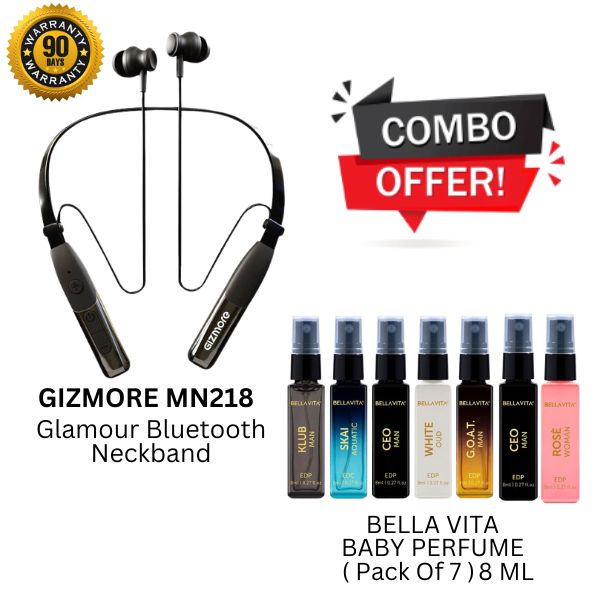 Combo :- GIZMORE ( MN218 ) Bluetooth Neckband + Bella Vita Baby Perfume ( Perfume Pack Of 7 )