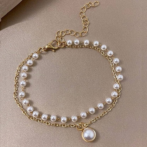 Double Layer Gold-Plated Pearl Bracelet