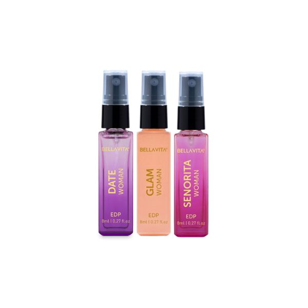 Bella Vita DATE WOMAN, GLAM WOMAN, SENORITA WOMAN, Luxury Pocket Aerosol Perfumes ( Pack Of 3 )