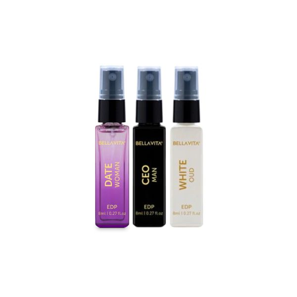 Bella Vita DATE WOMAN, CEO MAN, WHITE OUD, Luxury Pocket Aerosol Perfumes ( Pack Of 3 )