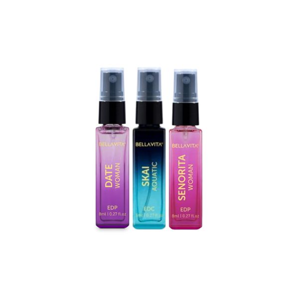 Bella Vita DATE WOMAN, SKAI AQUATIC, SENORITA WOMAN, Luxury Pocket Aerosol Perfumes ( Pack Of 3 )