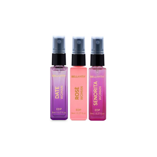 Bella Vita DATE WOMAN, ROSE WOMAN, SENORITA WOMAN, Luxury Pocket Aerosol Perfumes ( Pack Of 3 )