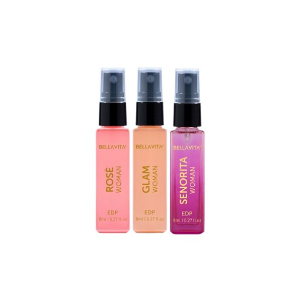 Bella Vita ROSE WOMAN, GLAM WOMAN, SENORITA WOMAN, Luxury Pocket Aerosol Perfumes ( Pack Of 3 )