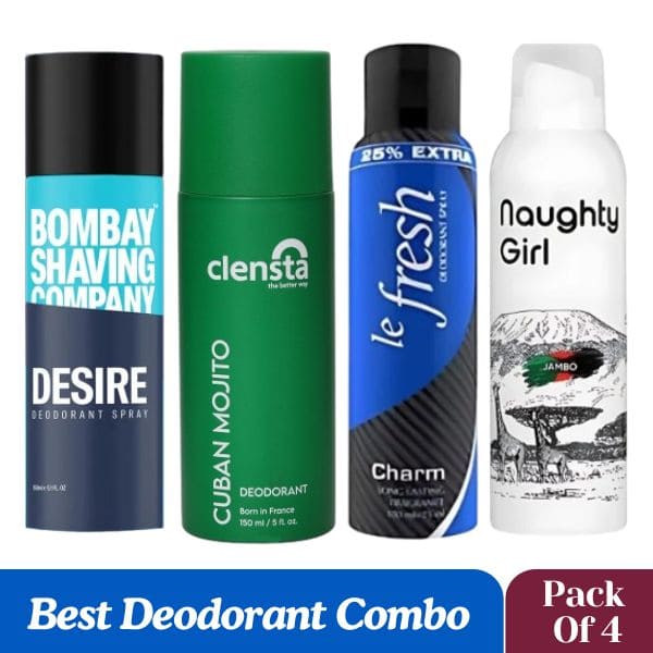 Best Deodorant Combo :- Bombay Desire + Le, Fresh + Clensta + Naughty Girl (Pack Of 4)