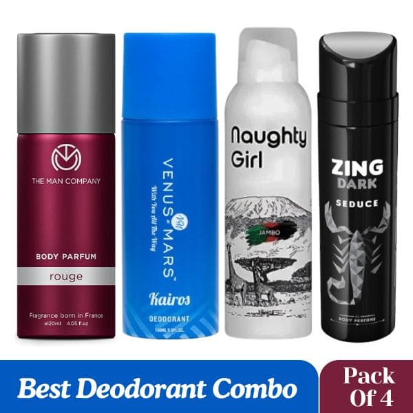 Best Deodorant Combo :- The Man Company + Naughty Girl + Venus Mars + Zing Dark (Pack of 4)