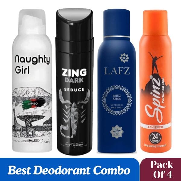 Best Deodorant Combo :- Naughty girl + Zing Dark + Lafz + Spinz (Pack of 4)