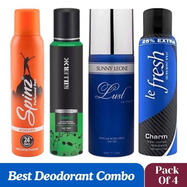 Best Deodorant Combo :- Spinz + killer + Sunny + Le, fresh (Pack Of 4)