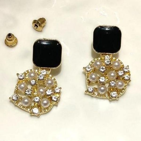 Korean Fashion latest Gold Plated Shining Zirconia Stone Work Studs Earrings