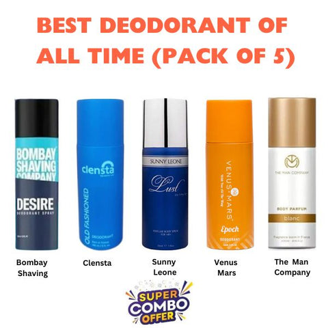 Best Deodorant Combo: Bombay shaving +Clensta + Sunny Leone Lust +Venus Mars +The Man Company (Pack of 5)