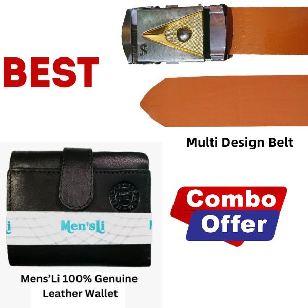 Combo : Multi Design Belt + Men’s Li Wallet 100% Genuine leather