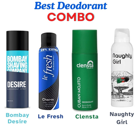 Best Deodorant Combo :- Bombay Desire + Le, Fresh + Clensta + Naughty Girl (Pack Of 4)